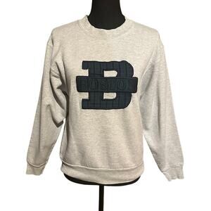 Vintage Boston Crew Neck Sweatshirt Green Plaid Applique Medium